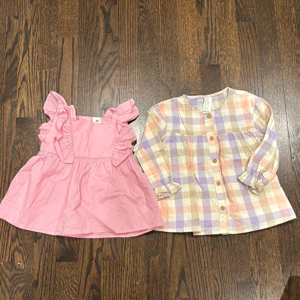H&M Girl shirt bundle Pink Ruffle and Plaid Button-Up Shirt
